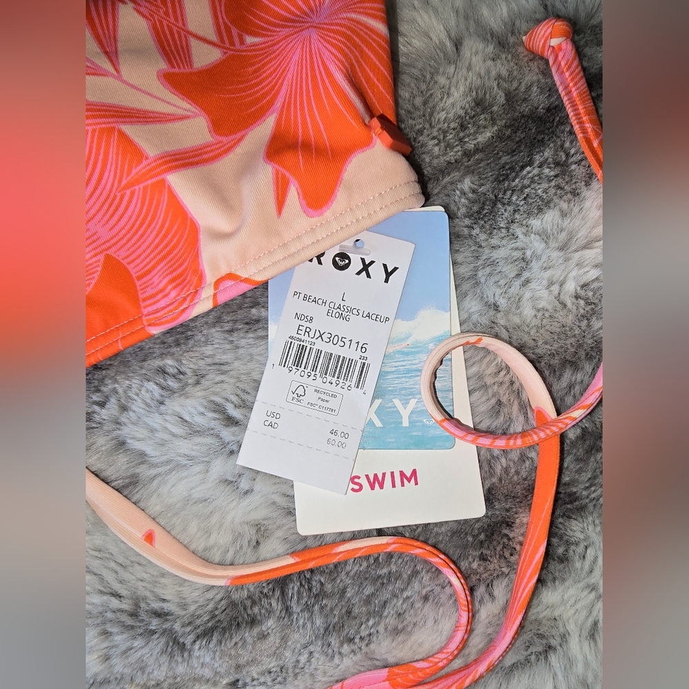 NWT Roxy Bikini Top Printed Beach Classics Elongate Tropical Floral Size LG - Picture 4 of 7